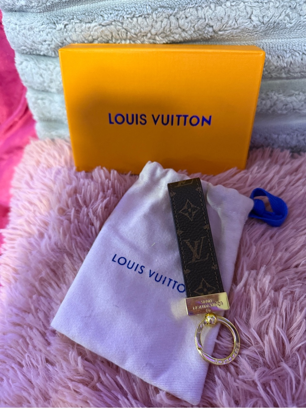 Louis Vuitton Brown Monogram Key Fob with Gold Hardware